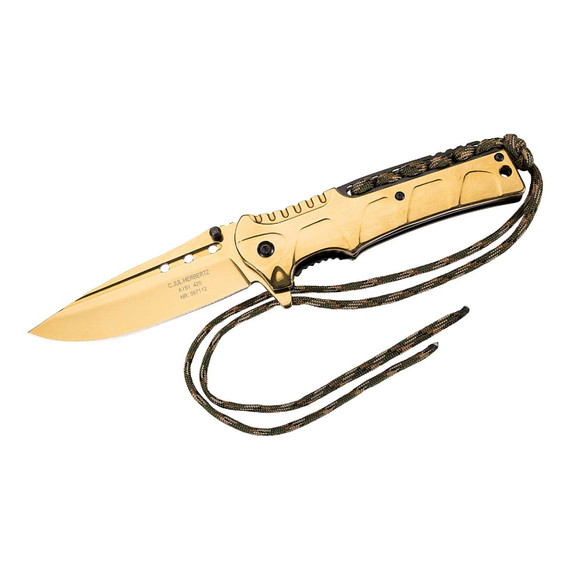 Couteau de poche à 1 mainHerbertz, or, acier inoxydable/acier inoxydable, cordon, boîte