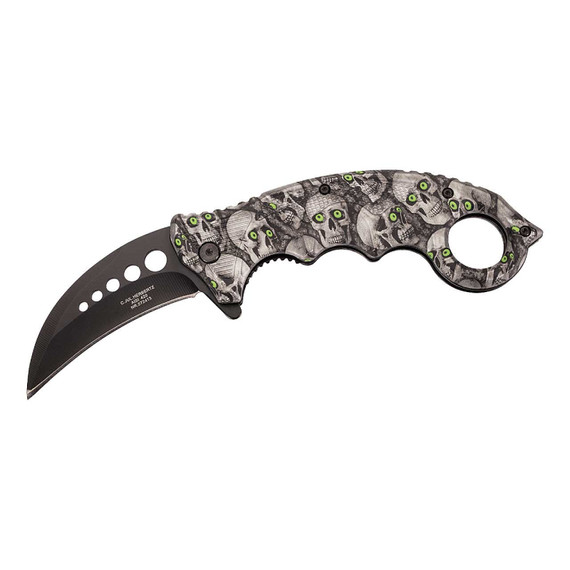 Couteau de poche Karambit, Herbertz, Crânes, acier inoxydable/ABS, boîte