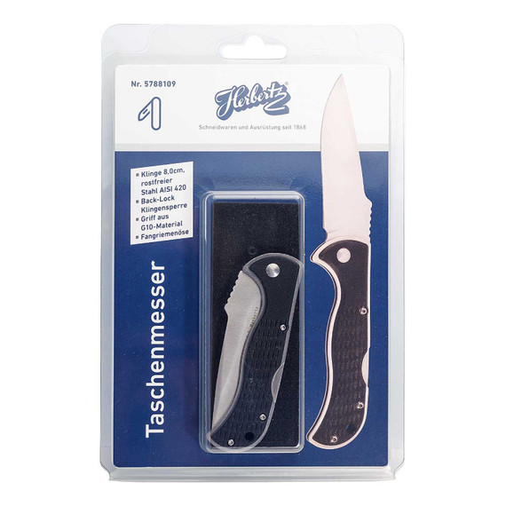 Zakmes, Herbertz, zwart, RVS/G10, blister