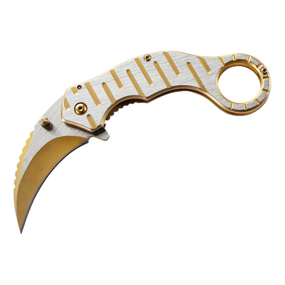 Karambit zakmes, Herbertz, Goud, RVS, doos