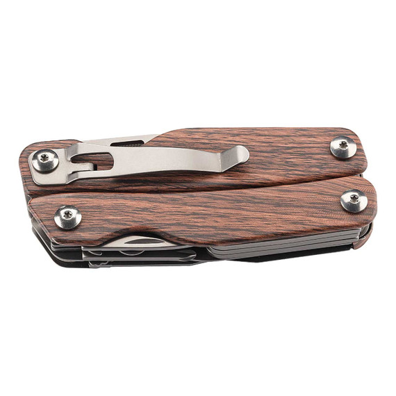 Multitool, Herbertz, 12f, RVS/hout, nylon etui, clip, doos