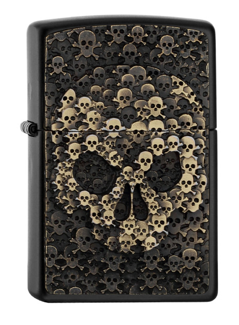 Aansteker,Zippo,Fantasy,Skulls in Skull,mat zwart,windbst.
