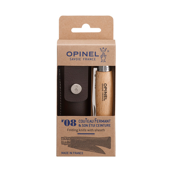 Couteau de poche N°08 Inox,Opinel Classic,acier inoxydable/bois,virobloc,boîte