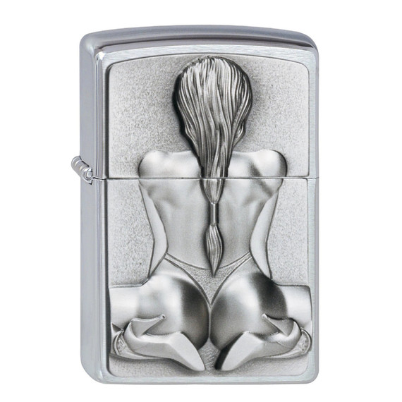 Aansteker, Zippo, Kneeling Girl, Brushed Chrome, doos