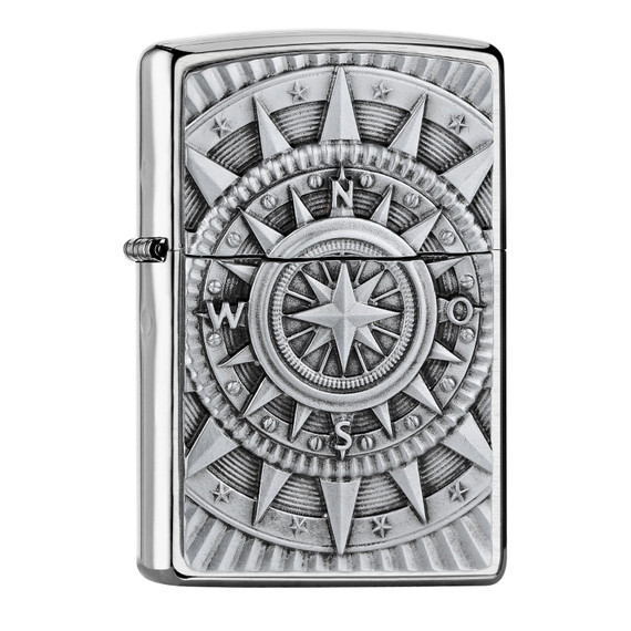 Aansteker, Zippo, Compass, Brushed Chrome, doos