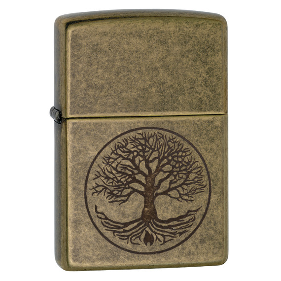 Aansteker, Zippo, Tree of Life, Antique Brass, doos