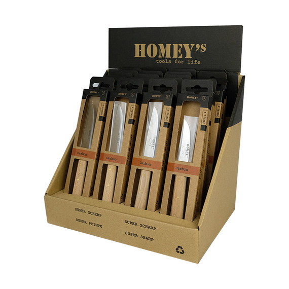 Display, Homey's, Klompenmesjes, carbon, 15 recht 5 gebogen