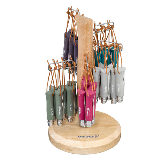 Présentoir de couteaux de poche 60pcs, N°06 Colorama, Opinel, cordon cuir