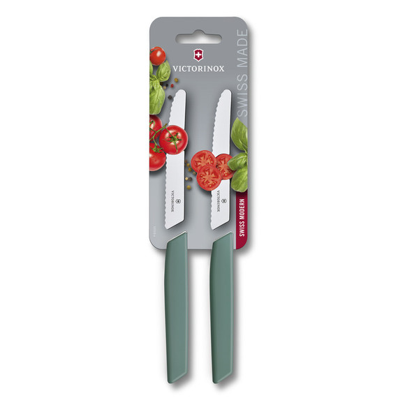 Couteau à tomates/de table, Victorinox, Swiss Modern, 2pcs, sage, bl
