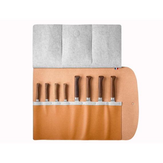 Porte-couteau, Opinel, 8 compartiments, cuir recyclé, marron clair