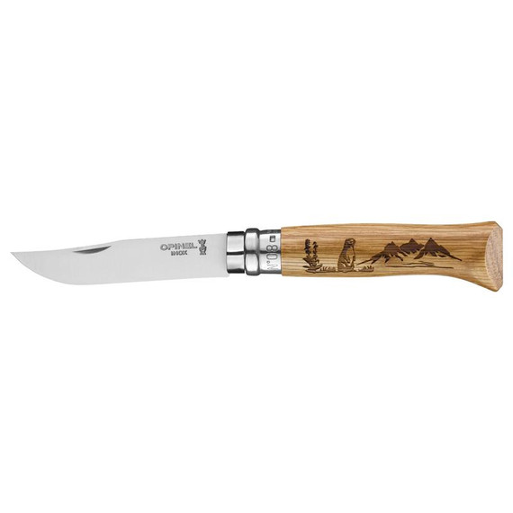 Couteau de poche N°08 Marmot, Opinel Gravures, rvs/out, virobloc