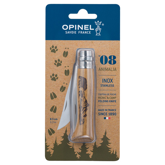 Zakmes N°08 Bear, Opinel Engravings, rvs/hout, blister