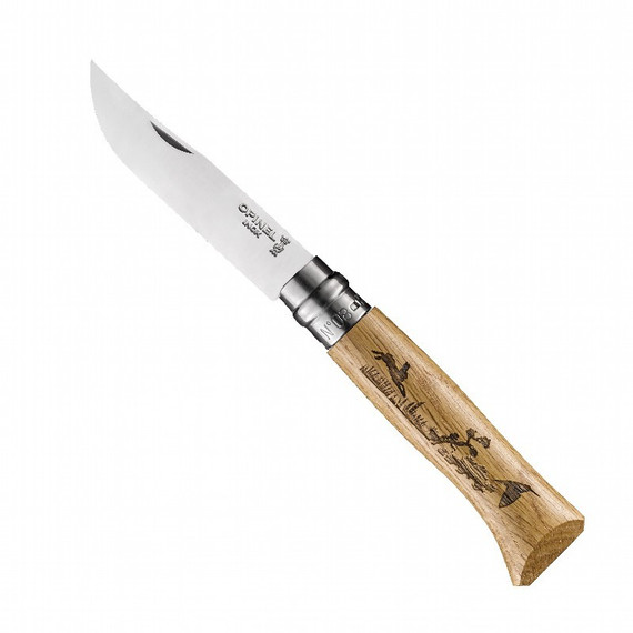 Couteau de poche N°08 Hare, Opinel Engravings, acier inox/bois, virobloc