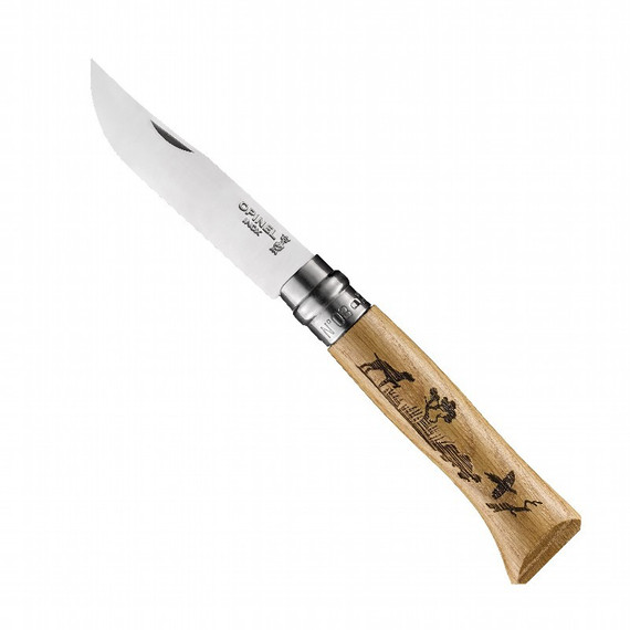 Couteau de poche N°08 Dog, Opinel Engravings, acier inox/bois, virobloc Couteau de poche N°08 Dog, Opinel Engravings, acier inox/bois, virobloc