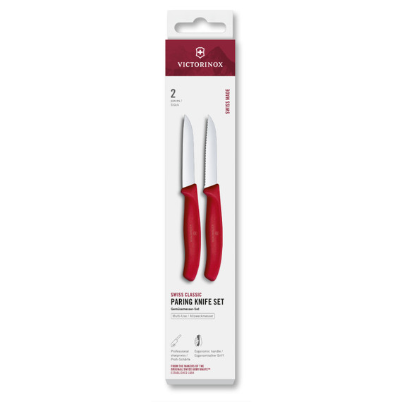 Keukenset 2-dlg, Victorinox, Swiss Cl, rood, glad/krtl, 8cm