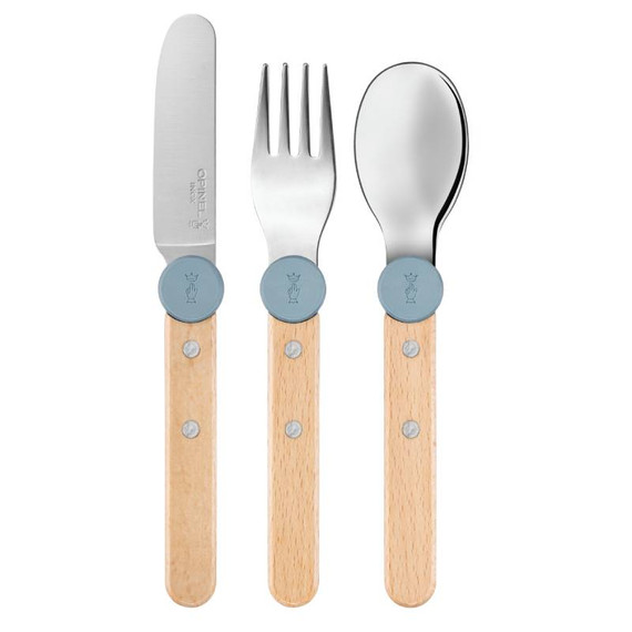 Couverts pour enfants 3 pièces, Opinel, Le Petit Gourmet, bleu, boîte