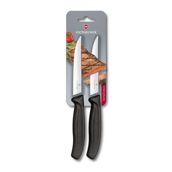 Pizza-/steakmes 2st, Victorinox, Swiss Cl., zwart, krtl, bl