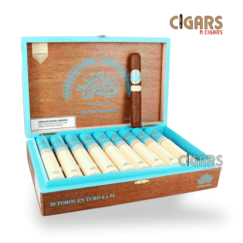 Open box of H Upmann by AJ Fernandez Toro Tubo 6 x 54 cigars individually packaged in aluminum tubes