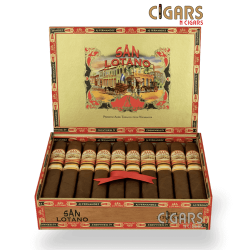 AJ Fernandez San Lotano The Bull Gordo 6 x 60 box-pressed cigar with Ecuadorian Sumatra wrapper, decorative San Lotano band, and bull-themed cedar sleeve