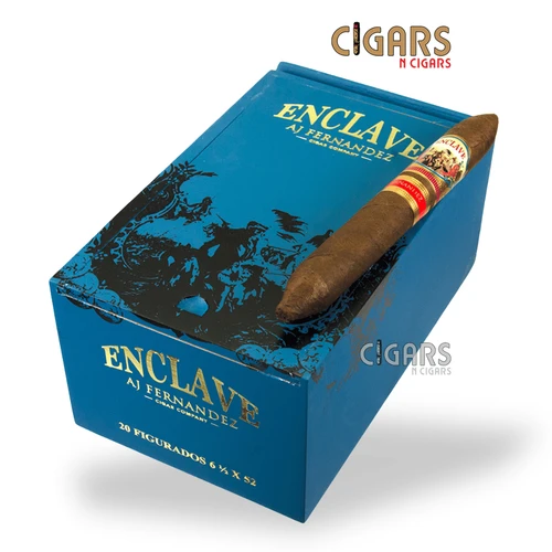 AJ Fernandez Enclave Habano Figurado 6 1/2 x 52 cigar with Ecuadorian Habano Rosado wrapper, tapered head, unfinished foot, and ornate Enclave band