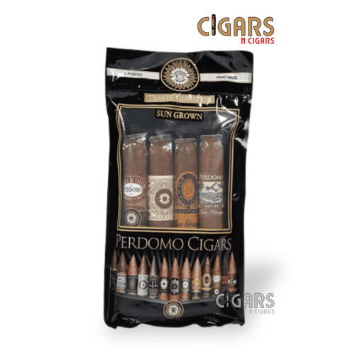 Perdomo Sun Grown Humidified 4-Cigar Sampler featuring four premium Nicaraguan cigars in a humidified travel bag