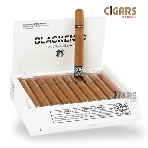 Open 20-count box of Drew Estate BLACKENED S84 Shade to Black Toro cigars