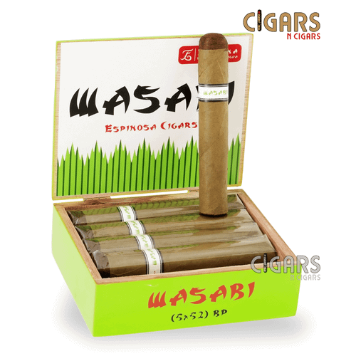 Open box of 10 Espinosa Wasabi Robusto Candela cigars