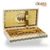 Open box of 10 AJ Fernandez New World Dorado Gordito 5 1/2 x 60 cigars displaying wide box-pressed shapes, brown Habano wrappers, and gold Dorado bands