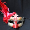 Masquerade feather mask red gold