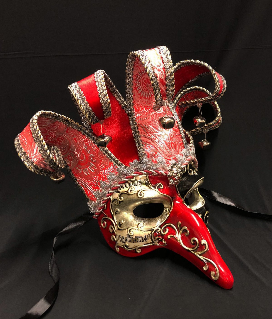 Red Silver black Venetian Jester Mask Masquerade Mask