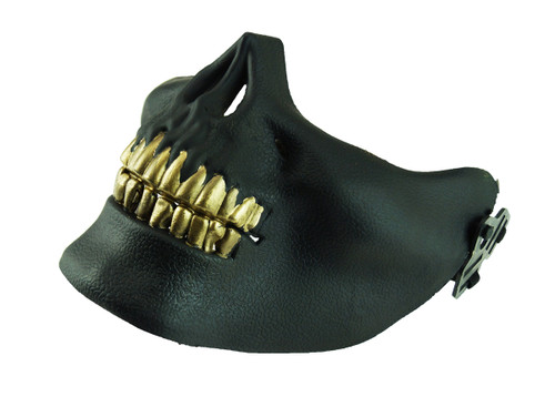 Zombie Half Skull Halloween Face Mask Black with Gold Teeth Zombie Half Skull Halloween Face Mask Black with Gold Teeth