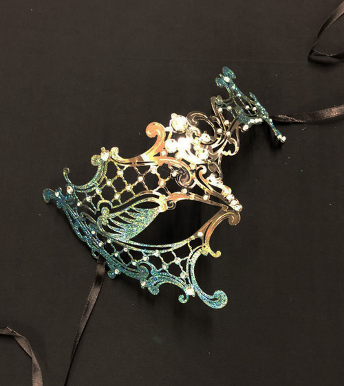 Women's Aqua and Silver Venetian Metal Mask Women's Aqua and Silver Venetian Metal Mask