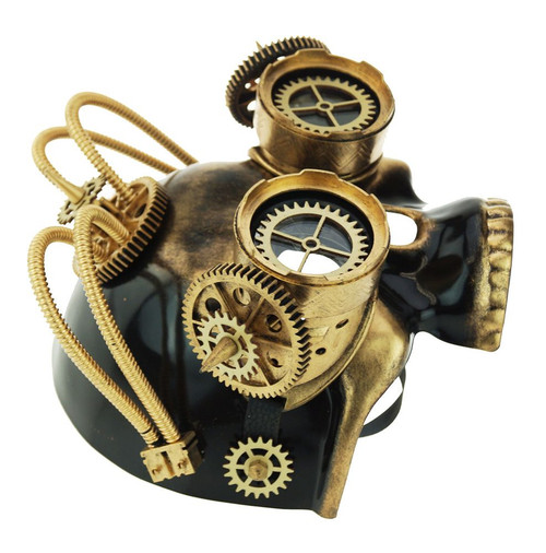 Men's Gold Skull Steampunk Mask With Goggles And Wirs Men's Gold Skull Steampunk Mask With Goggles And Wirs