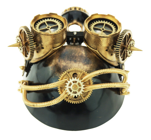 Men's Gold Skull Steampunk Mask With Goggles And Wirs Men's Gold Skull Steampunk Mask With Goggles And Wirs