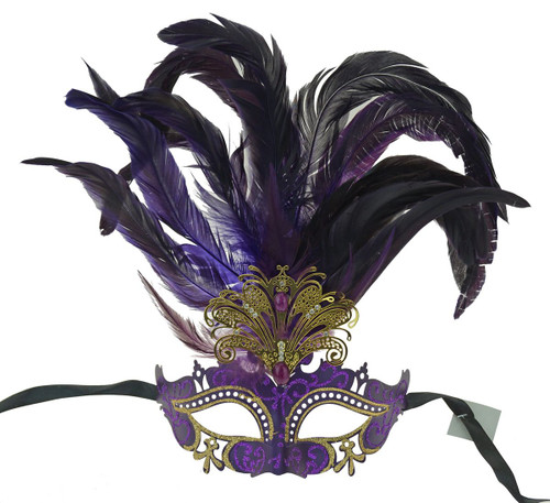 Purple Venetian Party Feather Eye Mask