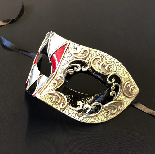 Men's Venetian Ball Mask Red And Silver Mask Men's Venetian Ball Mask Red And Silver Mask