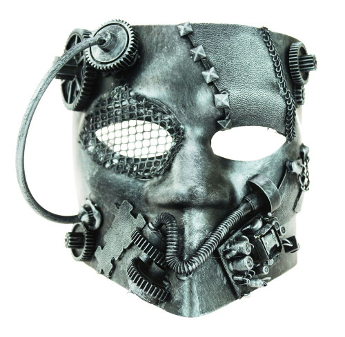 Men's Dark Silver Steampunk Mask With Gears