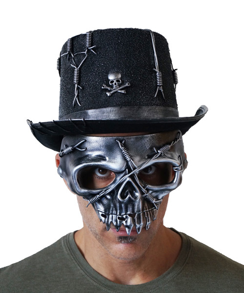 Halloween Zombie Skull Mask With Matching Skull Stop Hat Silver Halloween Zombie Skull Mask With Matching Skull Stop Hat Silver
