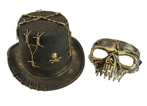 Halloween Skull Mask With Matching Skull Stop Hat Gold