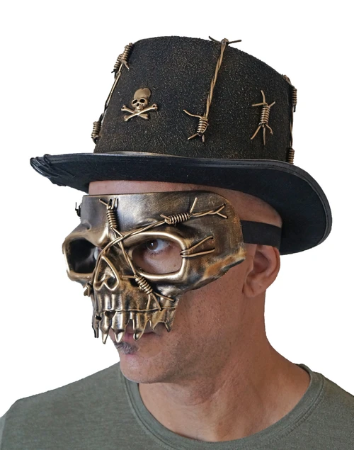 Halloween Skull Mask With Matching Skull Stop Hat Gold