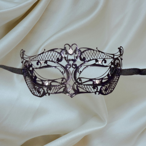 Black Metal Mask with Faux Crystals