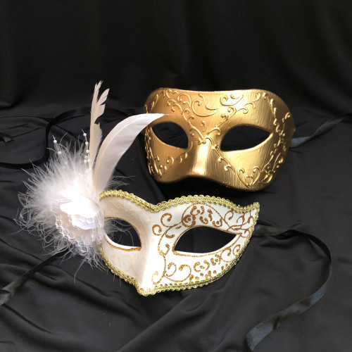Couples Mask White And Gold His And Hers Party Masks