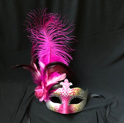 Masquerade feather mask hot pink gold