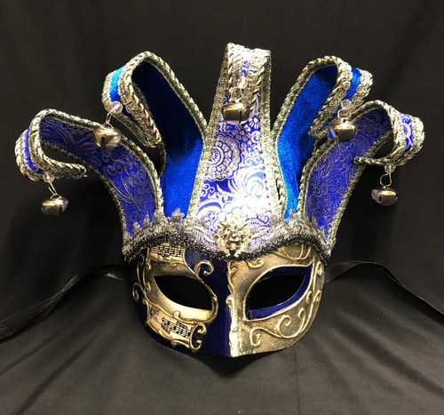 Blue And Silver Jester Eye Mask Venetian Masquerade Mask