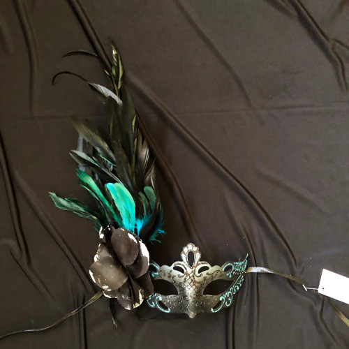 women's feather mask aqua