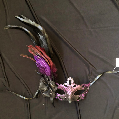 women's feather mask purple