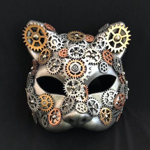 steampunk cat mask silver