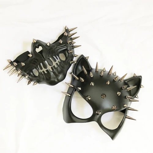 Couples Skull And Cat Mask Spike Masks Black