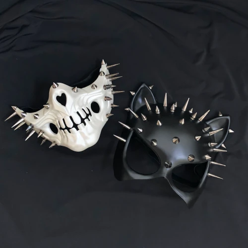 Couples Skull And Cat Mask Spike Masks Black
