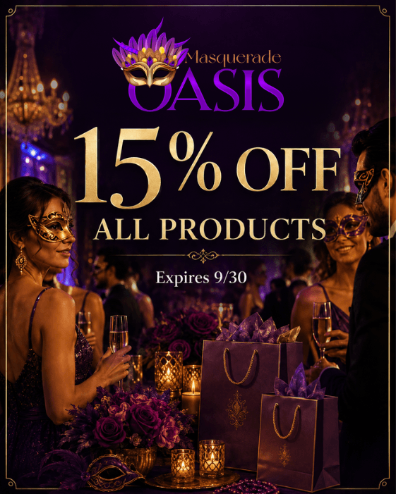 Masquerade Oasis: 15% off all products. Expires September 30. Coupon code SUMMER26.